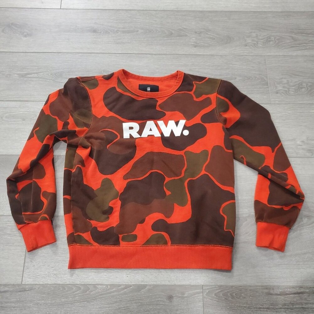 G Star Raw Men’s Orange Camo Logo Sweater Size Small